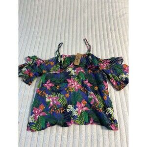 NWT Jorja Cold Shoulder Blouse Top Women’s 2XL Tropical Floral Resort Vacation